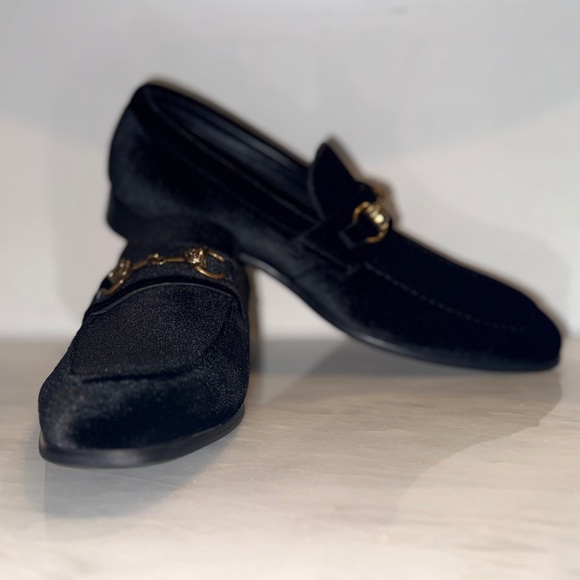 Steve Madden Godric Black Velvet Bit Loafers Gold Hardware Men’s 10M NEW main image 10